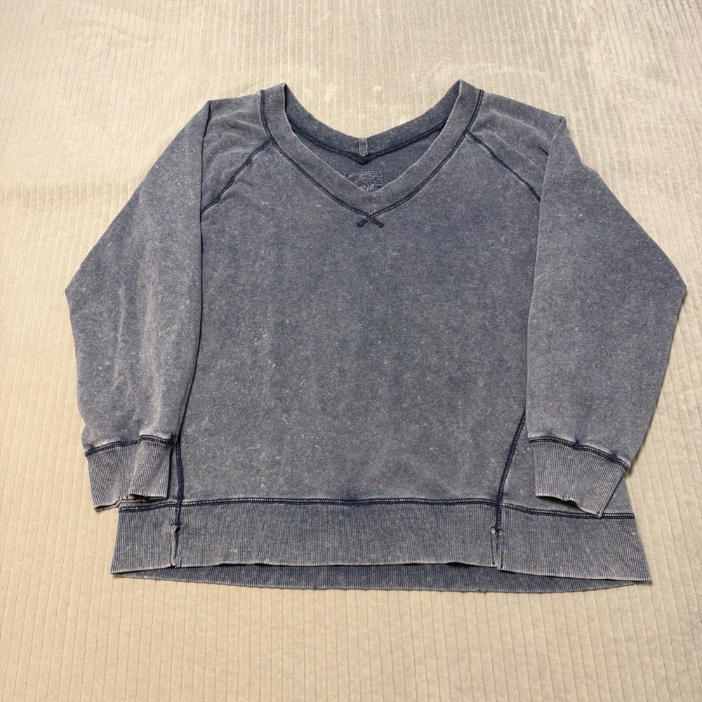Aerie Oversized Blue V Neck Sweatshirt Large Casual Loungewear Closet Staple